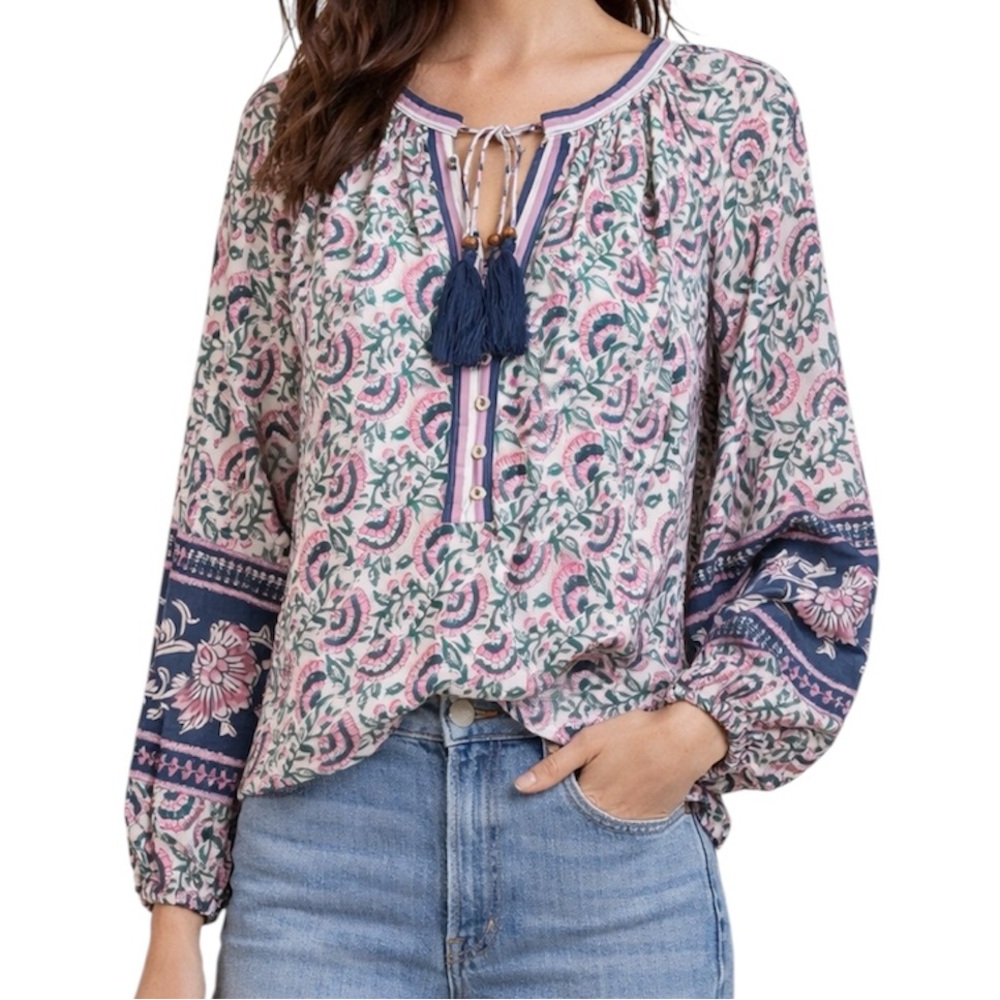 Natural Life Boho Paisley Long Sleeve Blouse Size XL NWT